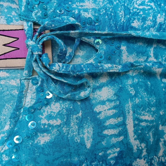 Blue Patterned Long Sleeve Shark-hem Top L - Picture 6 of 7